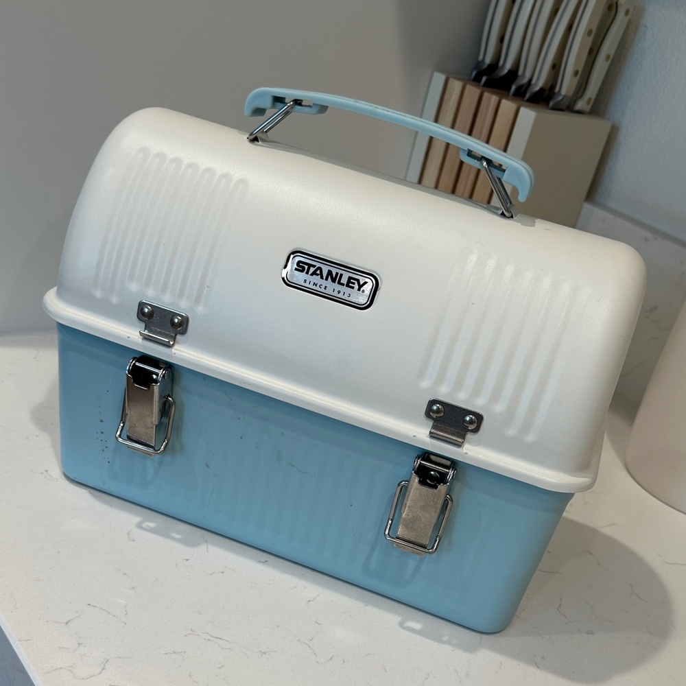 EUC Stanley Classic White and Light Blue Lunch Box